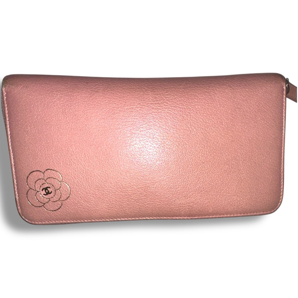 Chanel Pink & Gold Camellia Long Wallet Leather Holo Intact 2012 Date Luxury
